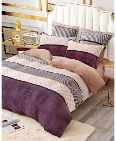 Lenjerie Cocolino ,Super Pufoasa , Pat Dublu 6 piese Maro Crem Mov C6C05