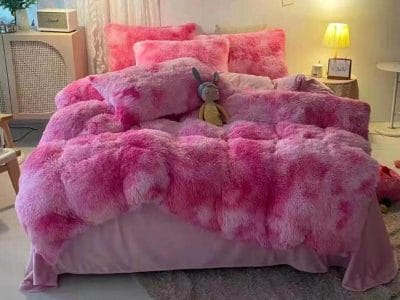 Lenjerie pat super pufoasa COCOLINO Fluffy 6 piese, Roz