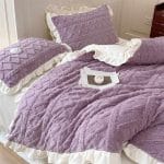 Lenjerie Cocolino Tip Tricotaj, Super Pufoasa, Pat Dublu 4 piese, Lila