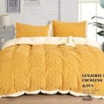 Lenjerie Cocolino Tip Tricotaj, Super Pufoasa, Pat Dublu 4 piese, Galben
