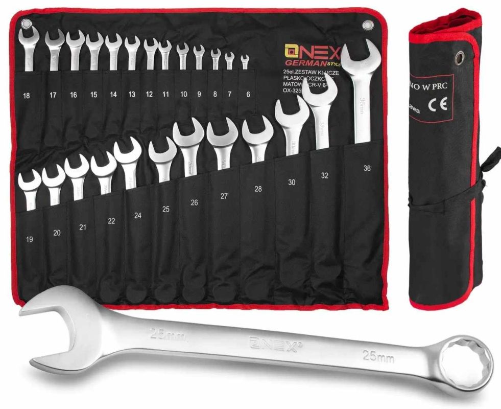 Set de 25 de chei combinate Onex German Style OX-252. Cheile sunt realizate din material Chrome Vanadium (CrV).