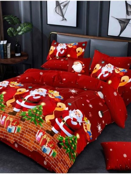 Lenjerie Finet cu Mos Craciun, Pat Dublu 6 piese A19