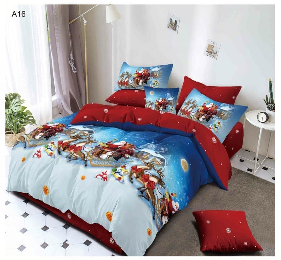 Lenjerie Finet cu Mos Craciun, Pat Dublu 6 piese A16