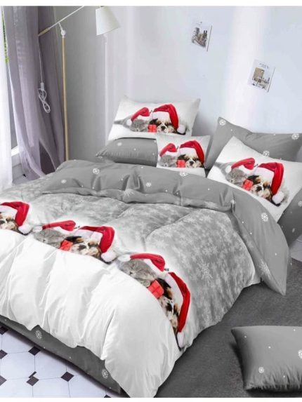 Lenjerie Finet cu Mos Craciun, Pat Dublu 6 piese A02
