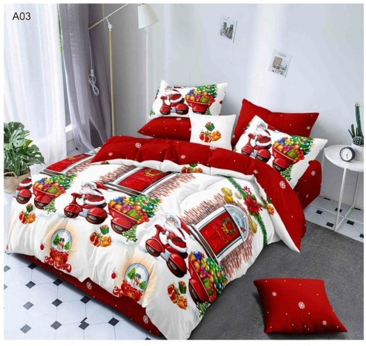 Lenjerie Finet cu Mos Craciun, Pat Dublu 6 piese A03
