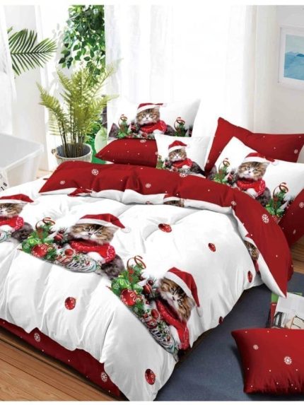 Lenjerie Finet cu Mos Craciun, Pat Dublu 6 piese A13