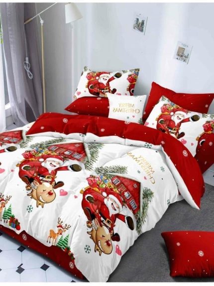 Lenjerie Finet cu Mos Craciun, Pat Dublu 6 piese A04
