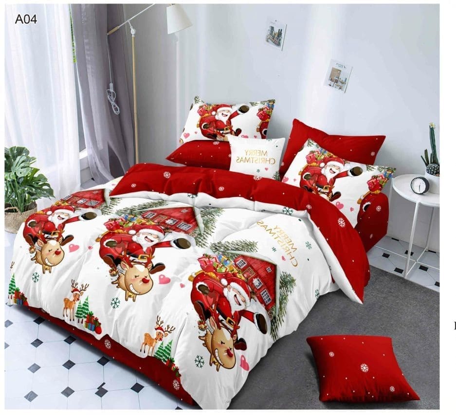 Lenjerie Finet cu Mos Craciun, Pat Dublu 6 piese A04