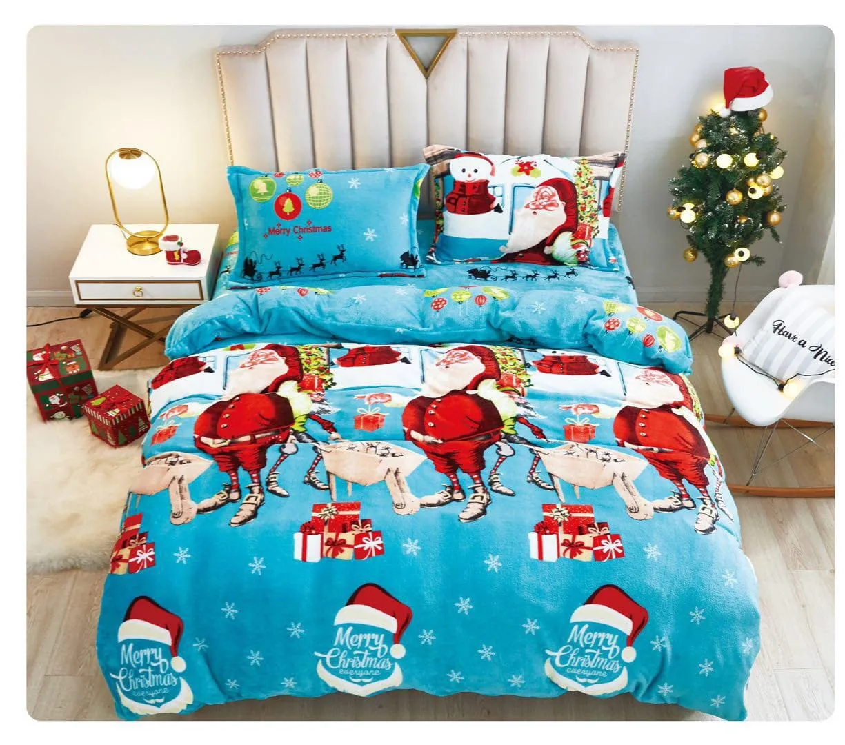 Lenjerie Cocolino cu Mos Craciun, Pentru Pat Dublu, 4 piese IC1