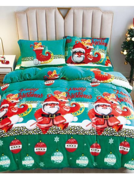 Lenjerie Cocolino cu Mos Craciun, Pentru Pat Dublu, 4 piese IC3