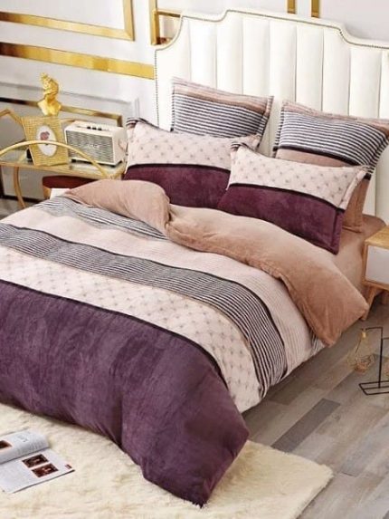 Lenjerie Cocolino ,Super Pufoasa , Pat Dublu 6 piese Maro Crem Mov C6C05