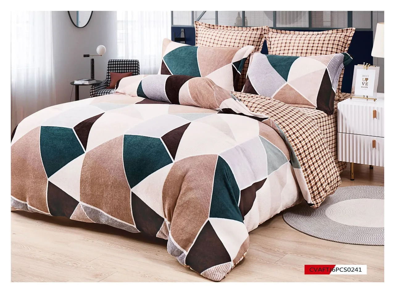Lenjerie Cocolino ,Super Pufoasa , Pat Dublu 6 piese figuri geometrice C6C06