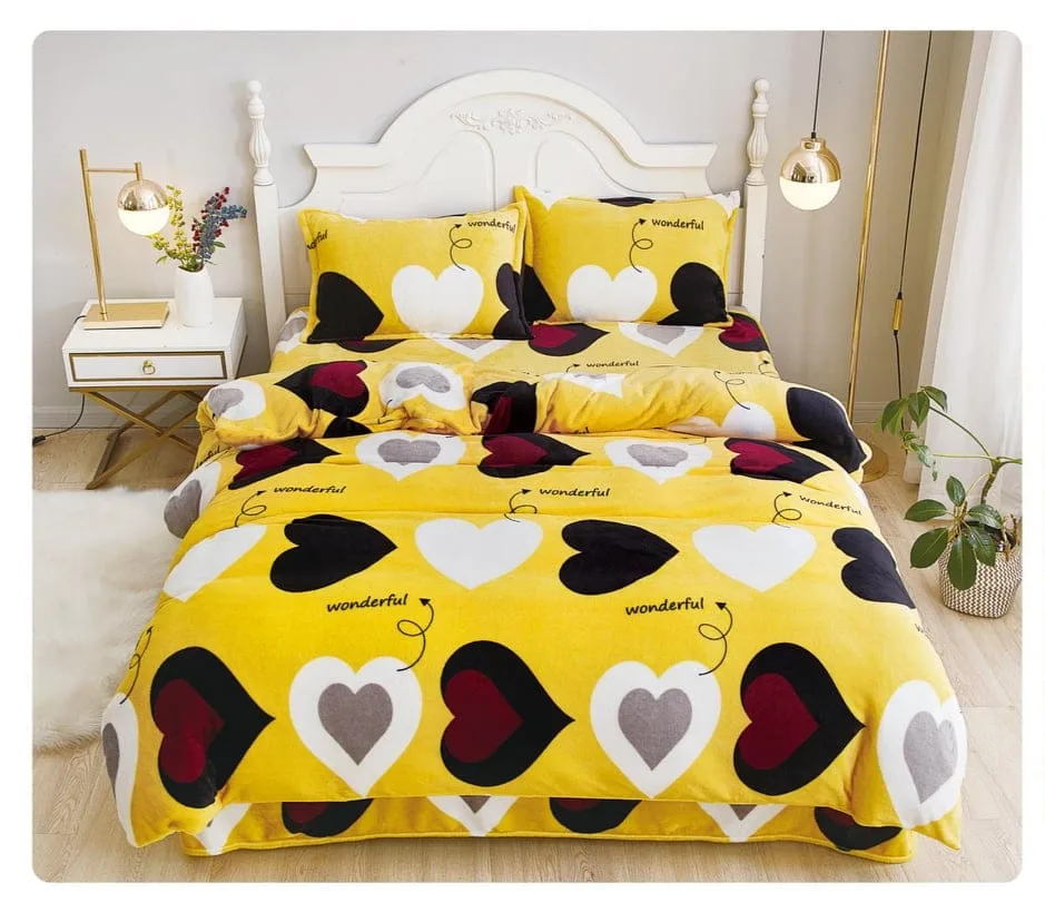 Lenjerie Cocolino ,Super Pufoasa , Pat Dublu 4 piese, Galben-inimioare colorate CC015