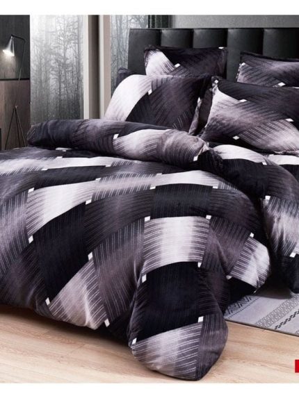 Lenjerie Cocolino ,Super Pufoasa , Pat Dublu 6 piese Alb Negru abstract C6C07