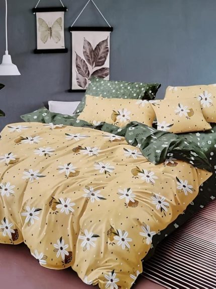 Lenjerie BUMBAC FINET, 6 piese Galben-Verde cu floricele cod FNT024