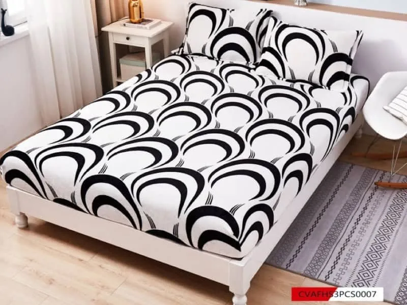 Husa cocolino cu elasatic 180x200x25cm, 2 fete de perne, Alb-Negru