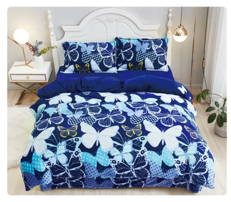 Lenjerie Cocolino ,Super Pufoasa , Pat Dublu 4 piese,Blue cu fluturasi CC020