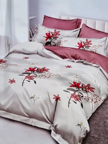 Lenjerie BUMBAC FINET, 6 piese, cu ELASTIC Grena cu floricele colorate