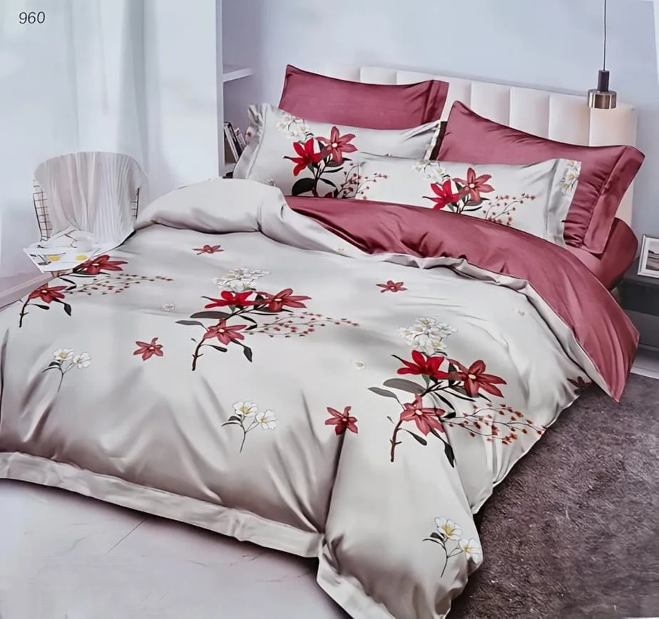 Lenjerie BUMBAC FINET, 6 piese, cu ELASTIC Grena cu floricele colorate