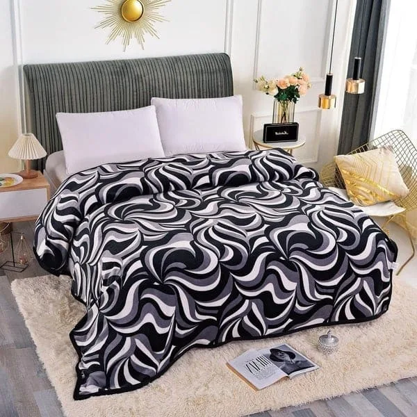 Patura Cocolino pufoasa cu margine, Pat Dublu, 200×230 cm, alb negru abstract