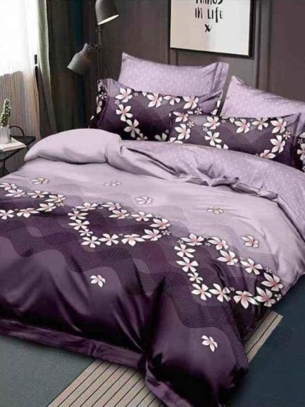 Lenjerie BUMBAC FINET, 6 piese, cu ELASTIC Mov - floricele, inimioare