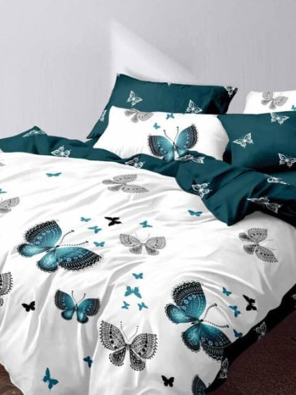 Lenjerie BUMBAC FINET, 6 piese cu ELASTIC, Alb-Verde