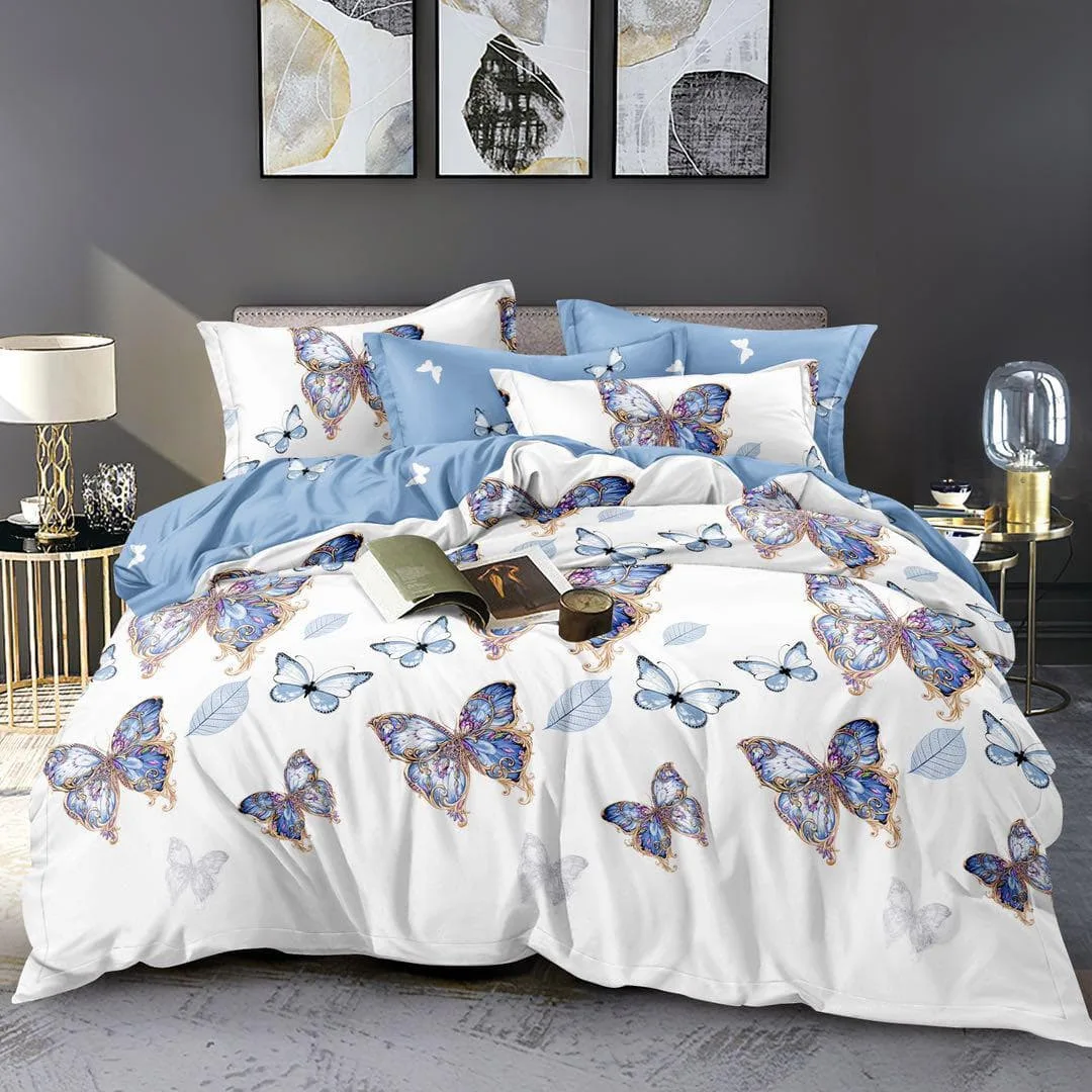 Lenjerie BUMBAC FINET, 6 piese, JOJO Home, Alb-Bleumarin FYN9