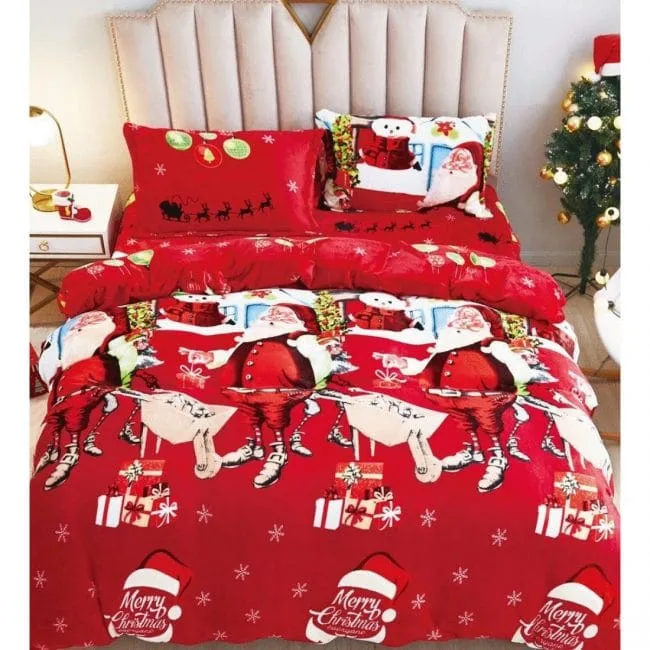 Lenjerie Cocolino cu Mos Craciun, Pentru Pat Dublu, 4 piese IC4