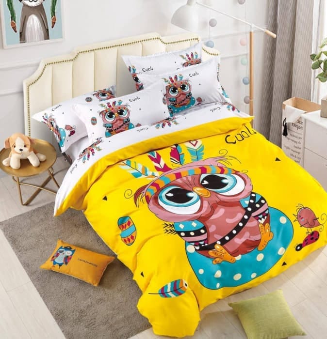 Lenjerie de pat 3D Premium, Finet cu 2 Fete, 6 Piese Bufnita-FNJ1