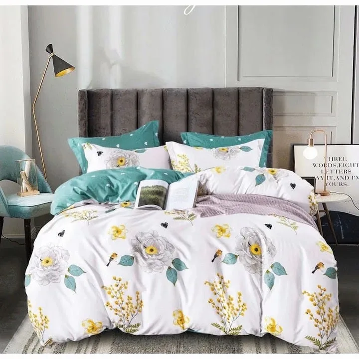 Lenjerie BUMBAC FINET, 6 piese, JOJO Home, Alb-Verde, trandafiri FYN8