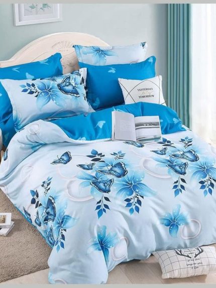 Lenjerie BUMBAC FINET, 6 piese, JOJO Home, Alb-Bluemarin fluturasi FYN11