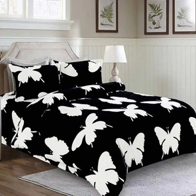 Lenjerie Cocolino ,Super Pufoasa , Pat Dublu 4 piese, Negru- fluturi albi CC039