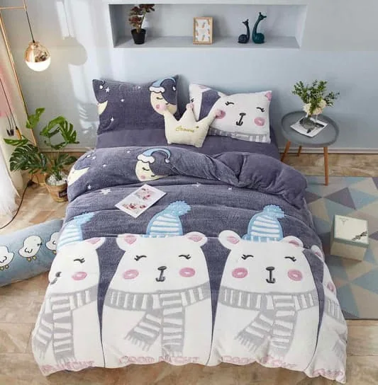 Lenjerie Cocolino cu Elastic, Super Pufoasa 4 piese, Jojo Home, Gri- ursi polari