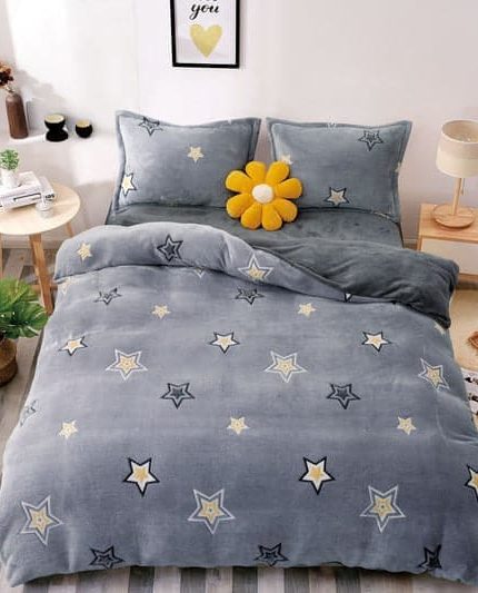 Lenjerie Cocolino cu Elastic, Super Pufoasa 4 piese, Jojo Home, Gri cu stelute