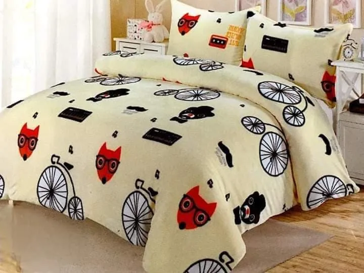 Lenjerie Cocolino, Super Pufoasa, Pat Dublu 4 piese, Crem - desene
