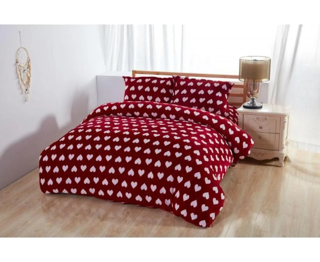 Lenjerie Cocolino ,Super Pufoasa , Pat Dublu 4 piese Grena inimoare albe CC02