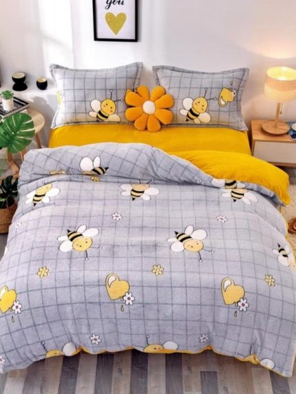 Lenjerie Cocolino cu Elastic, Super Pufoasa 4 piese, Jojo Home, Gri-Galben, albinute