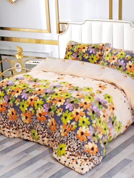 Lenjerie Cocolino, Super Pufoasa, Pat Dublu 4 piese, Crem - imprimeu floral