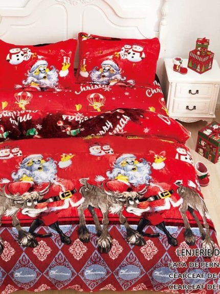 Lenjerie Cocolino cu Mos Craciun, Pentru Pat Dublu, 4 piese IC2