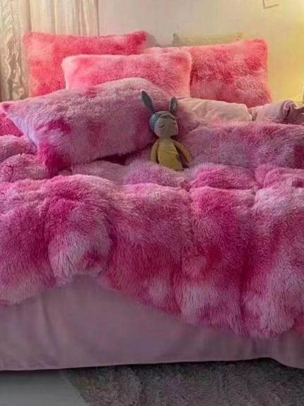 Lenjerie pat super pufoasa COCOLINO Fluffy 6 piese, Roz