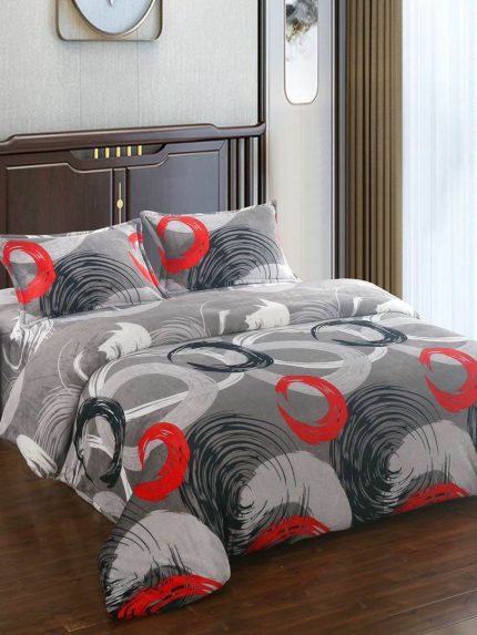 Lenjerie Cocolino ,Super Pufoasa , Pat Dublu 4 piese, Gri cercuri colorate CC01