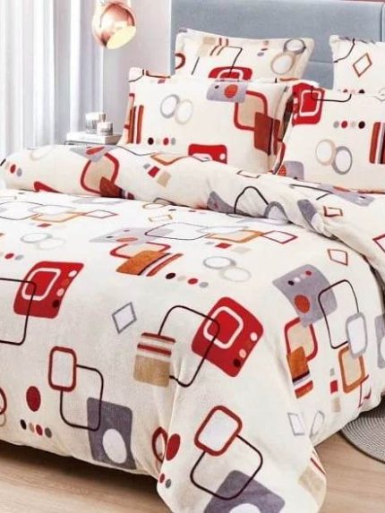 Lenjerie Cocolino ,Super Pufoasa , Pat Dublu 6 piese Crem modele geometrice C6C11