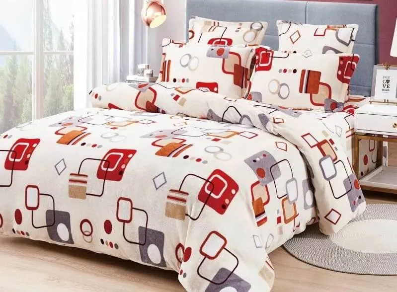 Lenjerie Cocolino ,Super Pufoasa , Pat Dublu 6 piese Crem modele geometrice C6C11