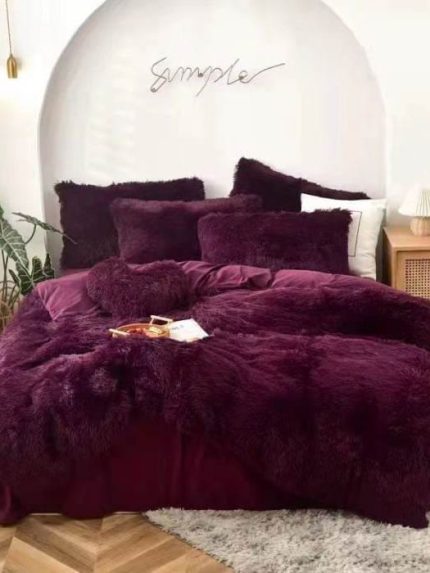 Lenjerie pat super pufoasa COCOLINO Fluffy 6 piese cu ELASTIC, Visiniu