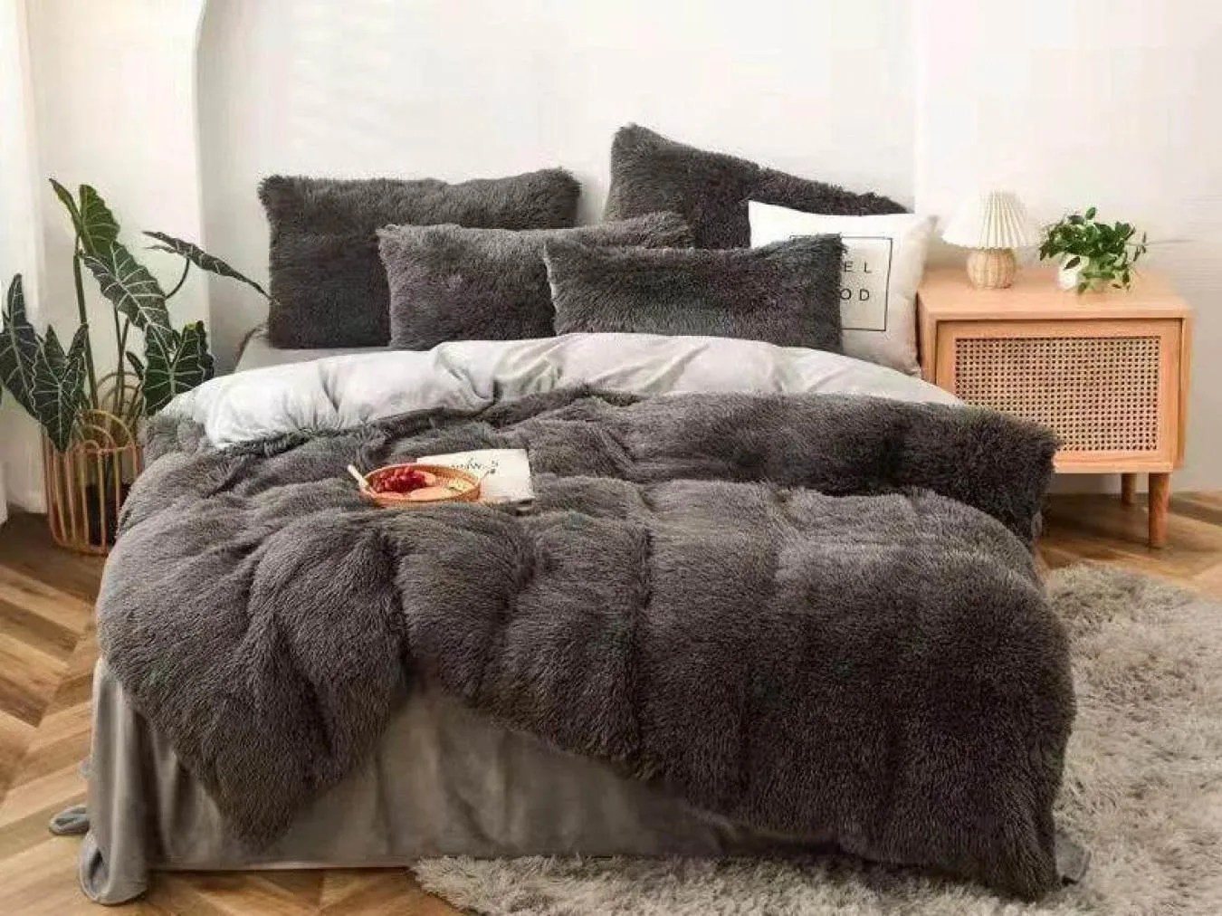 Lenjerie pat super pufoasa COCOLINO Fluffy 6 piese, Gri