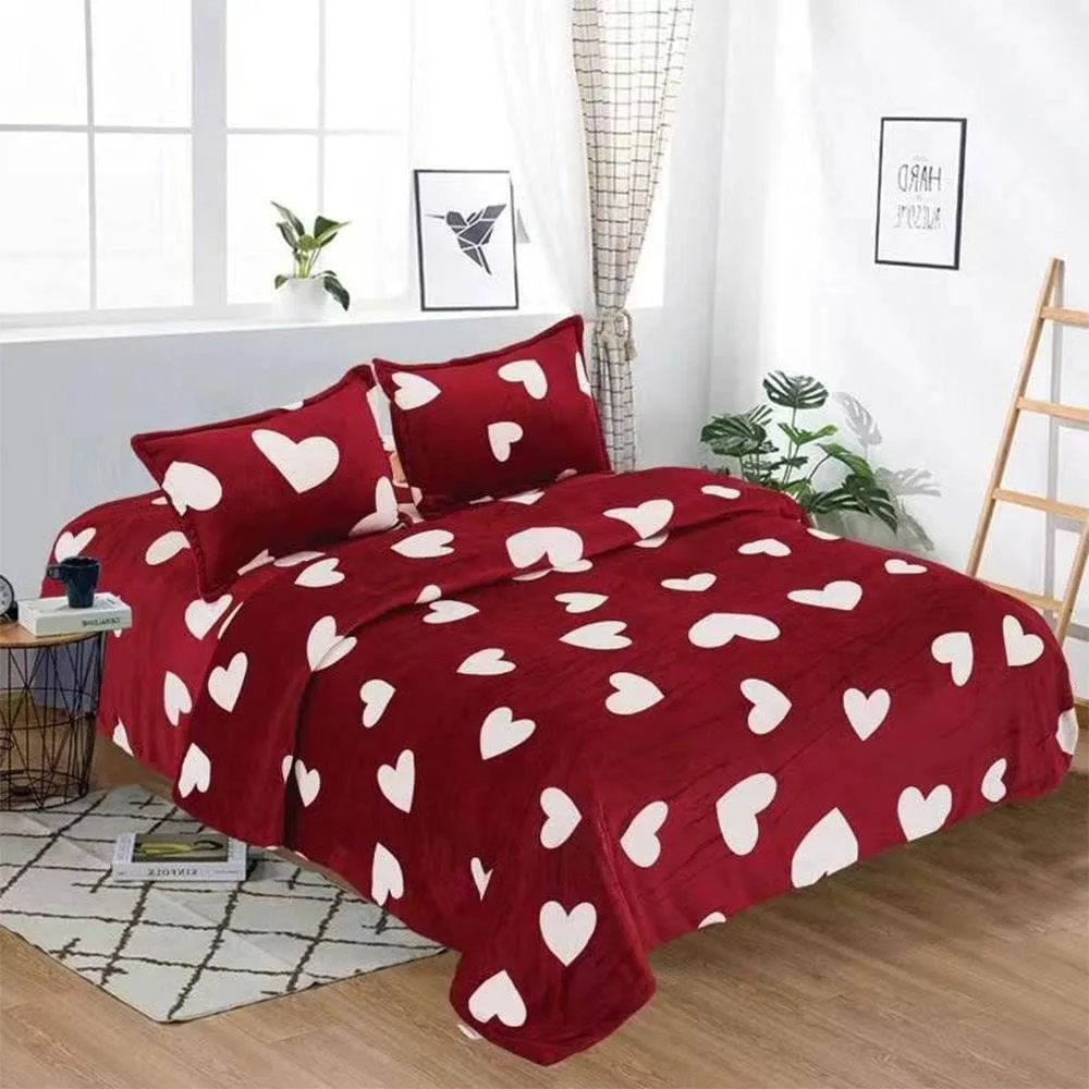 Lenjerie Cocolino, Super Pufoasa, Pat Dublu 4 piese, Grena, Inimioare Albe