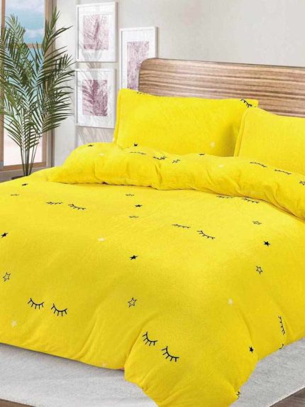 Lenjerie Cocolino, Super Pufoasa, Pat Dublu 4 piese, Galben-Negru, Gene, Stelute