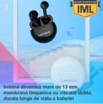 Casti Lenovo HT38, ear wireless, Bluetooth 5.0, Sport, reducere zgomot, TWS, Negru - imagine 2