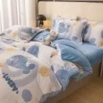 Lenjerie Cocolino 1 Persoana, Super Pufoasa, 4 piese, Jojo Home, Alb-Albastru, Balene - imagine 2
