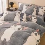 Lenjerie Cocolino 1 Persoana, Super Pufoasa, 4 piese, Jojo Home, Gri, Pisici - imagine 2